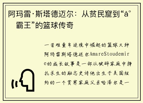 阿玛雷·斯塔德迈尔：从贫民窟到“小霸王”的篮球传奇