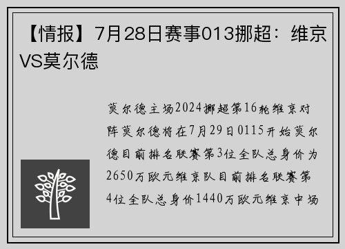 【情报】7月28日赛事013挪超：维京VS莫尔德
