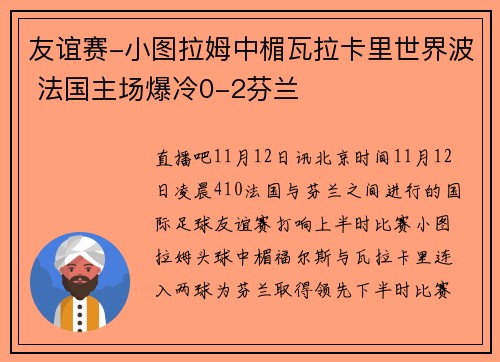 友谊赛-小图拉姆中楣瓦拉卡里世界波 法国主场爆冷0-2芬兰